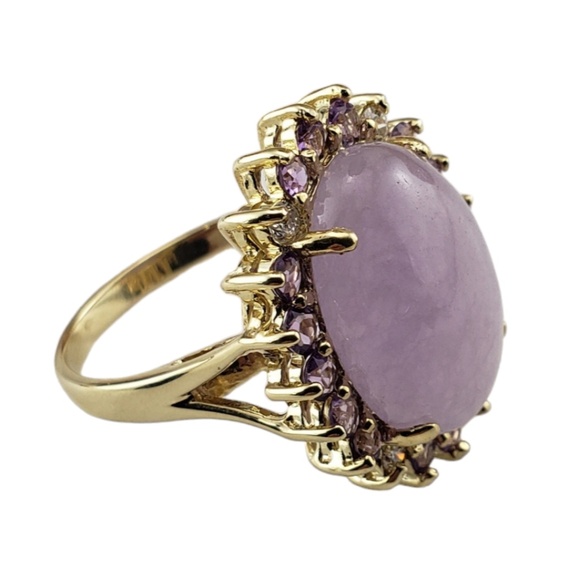 14K YG Jade, Amethyst & Diamond Ring Size 8 JAGi Certified #15762 - Picture 4 of 8